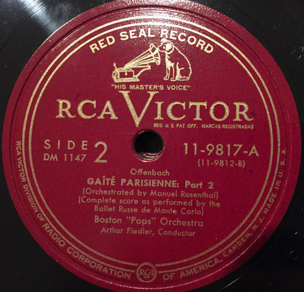 Jacques Offenbach - Manuel Rosenthal / Boston Pops Orchestra, Arthur Fiedler : Gaîté Parisienne (4xShellac, 12", Album)