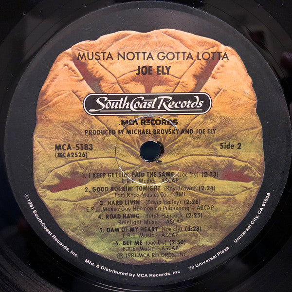 Joe Ely : Musta Notta Gotta Lotta (LP, Album, Pin)