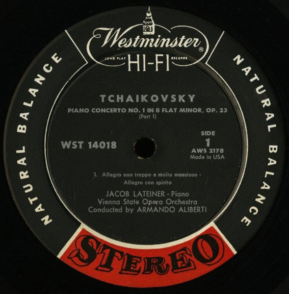 Pyotr Ilyich Tchaikovsky - Jacob Lateiner :  Piano Concerto No. 1 In B Flat Minor, Op. 23 (LP, Album)