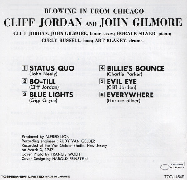 Clifford Jordan & John Gilmore : Blowing In From Chicago (CD, Album, Mono, RE, RM)