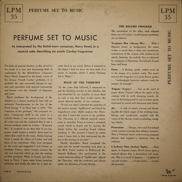 Harry Revel & Les Baxter & Dr. Samuel J. Hoffman : Perfume Set To Music (10", Album)