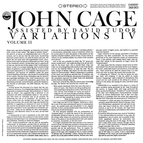 John Cage Assisted By David Tudor : Variations IV Volume II (LP, Album)