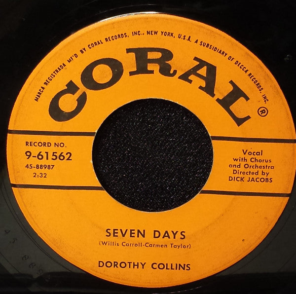 Dorothy Collins : Seven Days / Manuello (His Head Is In The Shade) (7")