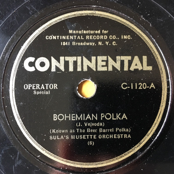 Sula's Musette Orchestra / Donald's Polka Orchestra : Bohemian Polka / Helena - Emilia - Clarinet Polkas (Shellac, 10")