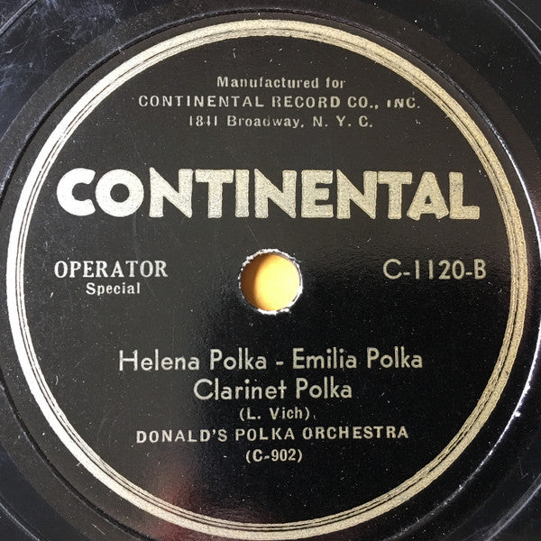 Sula's Musette Orchestra / Donald's Polka Orchestra : Bohemian Polka / Helena - Emilia - Clarinet Polkas (Shellac, 10")