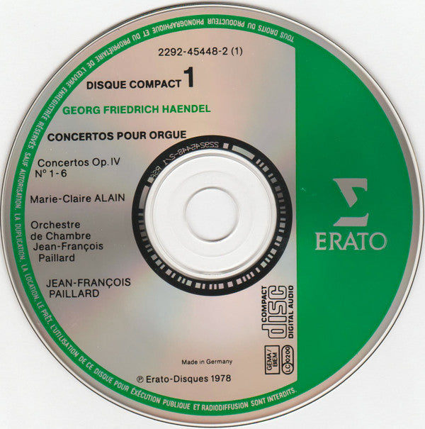 Georg Friedrich Händel - Marie-Claire Alain, Orchestre De Chambre Jean-François Paillard : Concertos Pour Orgue (2xCD, Album, RE)