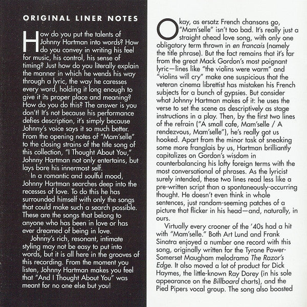 Johnny Hartman : And I Thought About You (CD, Album)