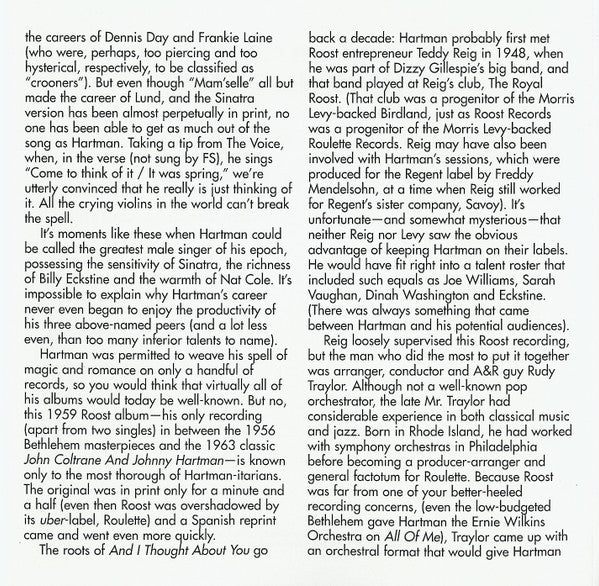 Johnny Hartman : And I Thought About You (CD, Album)