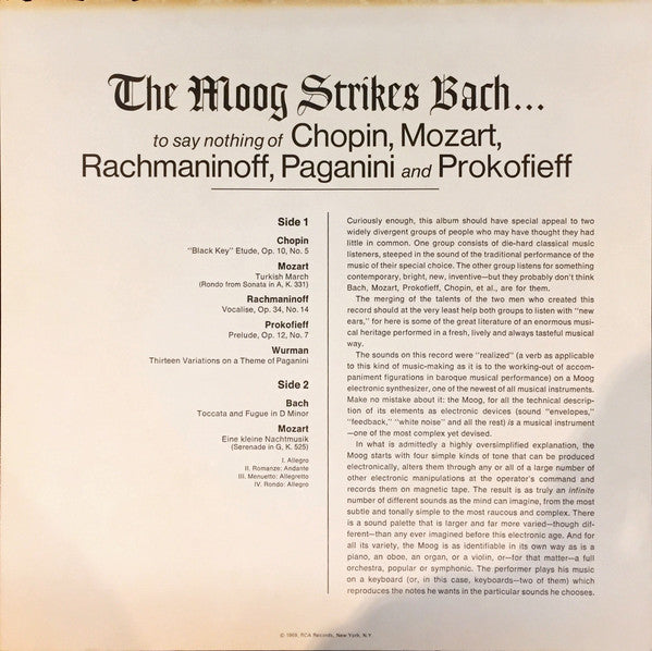 Hans Wurman : The Moog Strikes Bach... To Say Nothing Of Chopin, Mozart, Rachmaninoff, Paganini And Prokofieff (LP, Album, Ind)