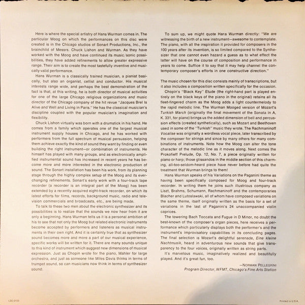 Hans Wurman : The Moog Strikes Bach... To Say Nothing Of Chopin, Mozart, Rachmaninoff, Paganini And Prokofieff (LP, Album, Ind)