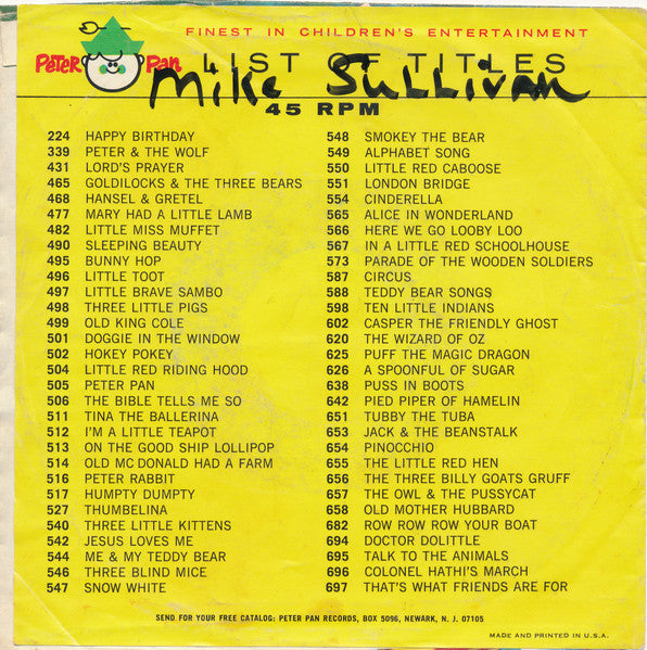 Peter Pan Players & The Peter Pan Orchestra : Frosty The Snowman (7")