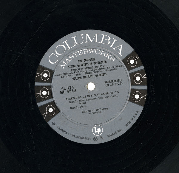 Ludwig van Beethoven - Budapest String Quartet : The Complete String Quartets Of Ludwig Van Beethoven (Quartet No. 12 In E-Flat Major, Op. 127) (LP, Mono, RE)