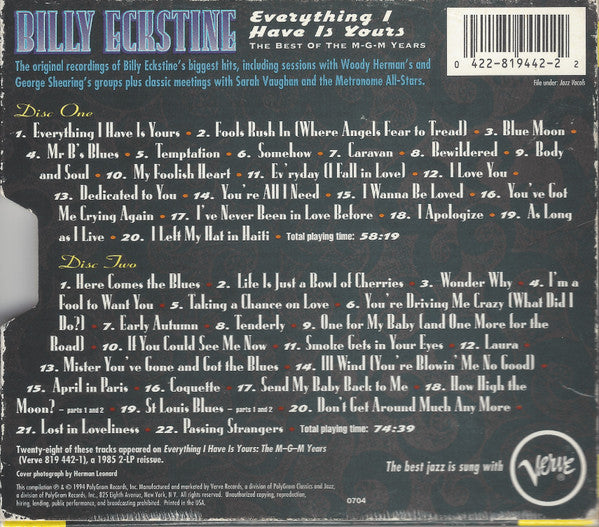 Billy Eckstine : Everything I Have Is Yours (The Best Of The M-G-M Years) (2xCD, Comp, RE)