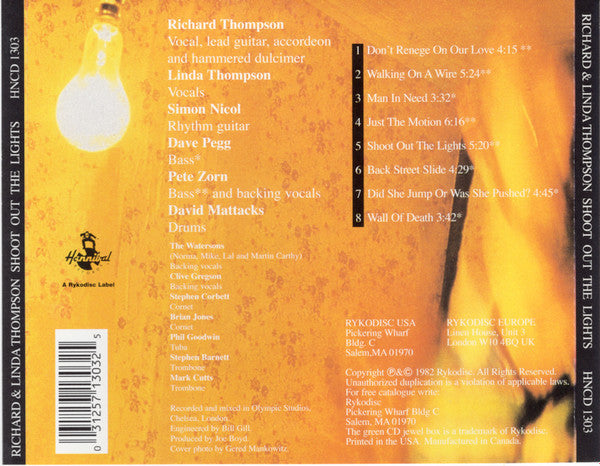 Richard & Linda Thompson : Shoot Out The Lights (CD, Album, RE)