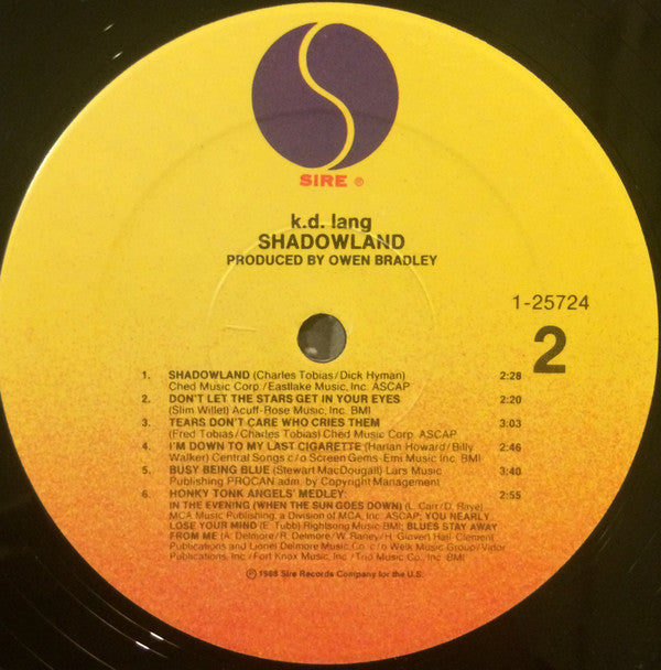 k.d. lang : Shadowland (The Owen Bradley Sessions) (LP, Album, Spe)