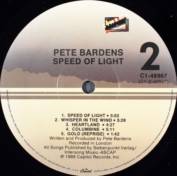 Pete Bardens* : Speed Of Light (LP, Album, Spe)