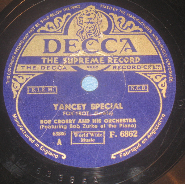 Bob Crosby And His Orchestra : Yancey Special / Milk Cow Blues (Shellac, 10")