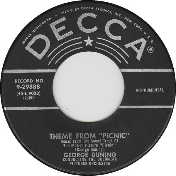George Duning / Morris Stoloff : Theme From "Picnic" (7", Single, Ric)