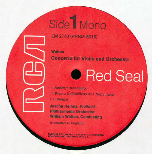 Sir William Walton, Mario Castelnuovo Tedesco - Jascha Heifetz : Violin Concerto / Concerto No.2 (LP, Mono, RP)