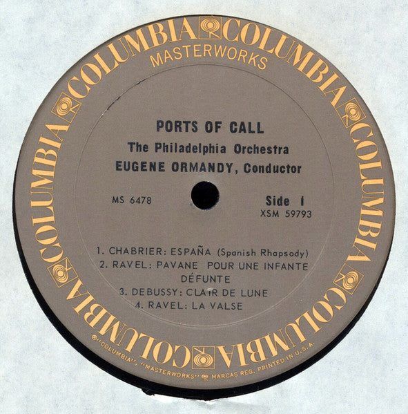 Maurice Ravel / Jacques Ibert / Claude Debussy / Emmanuel Chabrier - The Philadelphia Orchestra, Eugene Ormandy : Ports Of Call (LP, RE)