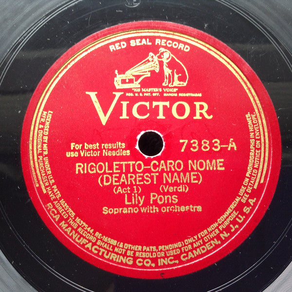 Lily Pons : Rigoletto: Caro Nome (Act 1) / Tutte Le Feste (Act 2) (Shellac, 12", RE)