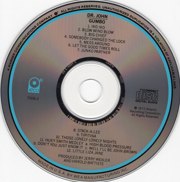 Dr. John : Dr. John's Gumbo (CD, Album, RE)