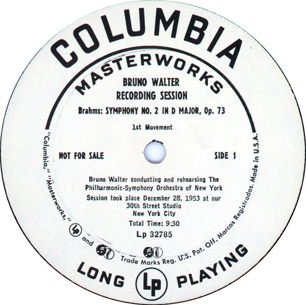 Johannes Brahms : Bruno Walter Rehearsing Philharmonic-Symphony Orchestra Of New York : Bruno Walter Recording Session (10", Mono, Promo)