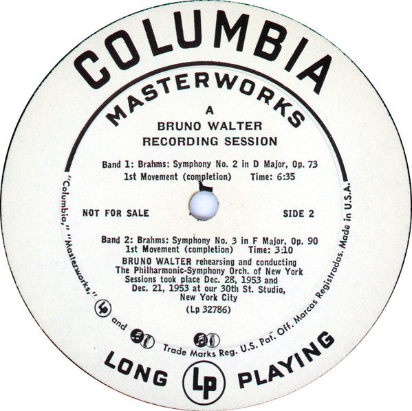 Johannes Brahms : Bruno Walter Rehearsing Philharmonic-Symphony Orchestra Of New York : Bruno Walter Recording Session (10", Mono, Promo)