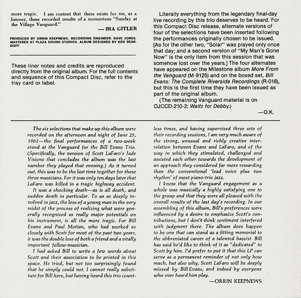 The Bill Evans Trio Featuring Scott LaFaro : Sunday At The Village Vanguard (CD, Album, RE, RM)