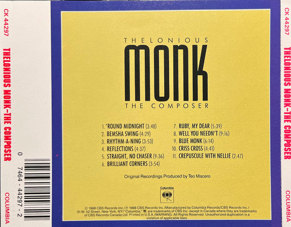 Thelonious Monk : The Composer (CD, Comp, RM)