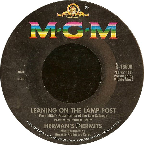 Herman's Hermits : Leaning On The Lamp Post / Hold On! (7", Single, Styrene, Mon)