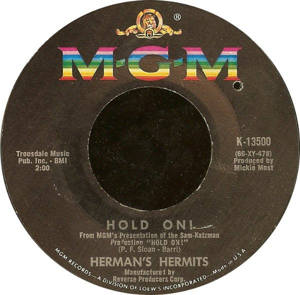 Herman's Hermits : Leaning On The Lamp Post / Hold On! (7", Single, Styrene, Mon)