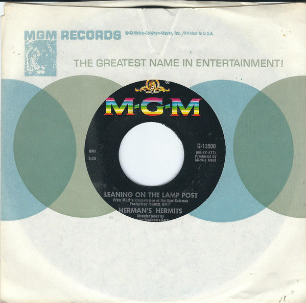 Herman's Hermits : Leaning On The Lamp Post / Hold On! (7", Single, Styrene, Mon)