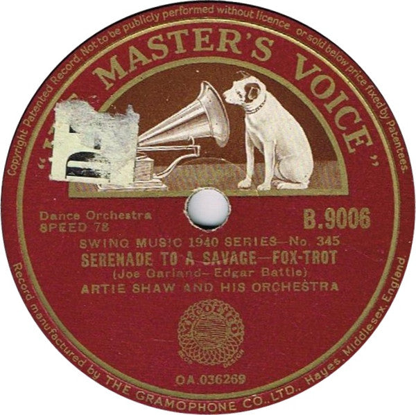 Artie Shaw And His Orchestra : Serenade To A Savage / Traffic Jam (Shellac, 10")