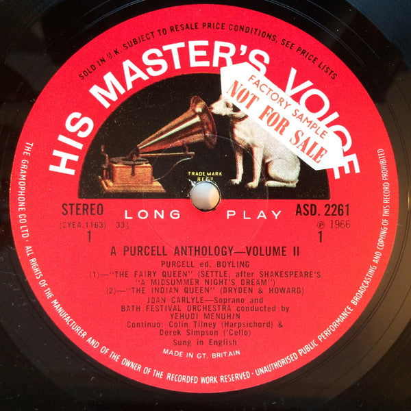 Henry Purcell, Yehudi Menuhin, Joan Carlyle, Bath Festival Orchestra : A Purcell Anthology Volume 2 - Music For The Theatre  (LP, Album)