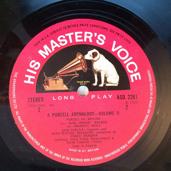 Henry Purcell, Yehudi Menuhin, Joan Carlyle, Bath Festival Orchestra : A Purcell Anthology Volume 2 - Music For The Theatre  (LP, Album)