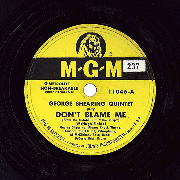 The George Shearing Quintet : Don't Blame Me / Brain Wave (10")