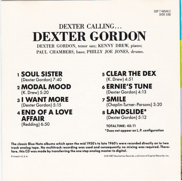 Dexter Gordon : Dexter Calling . . . (CD, Album, RE)