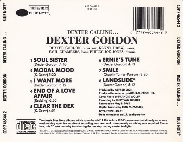 Dexter Gordon : Dexter Calling . . . (CD, Album, RE)