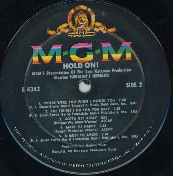 Herman's Hermits : Hold On! (Music From The Original Sound Track) (LP, Album, Mono, Wad)