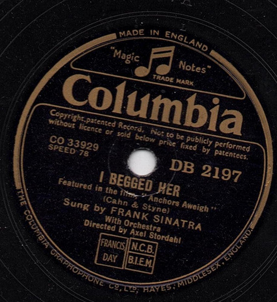 Frank Sinatra : I Fall In Love Too Easily / I Begged Her (Shellac, 10", TT)