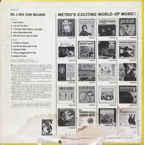 Hank & Audrey : Mr. & Mrs. Hank Williams (LP, Comp)