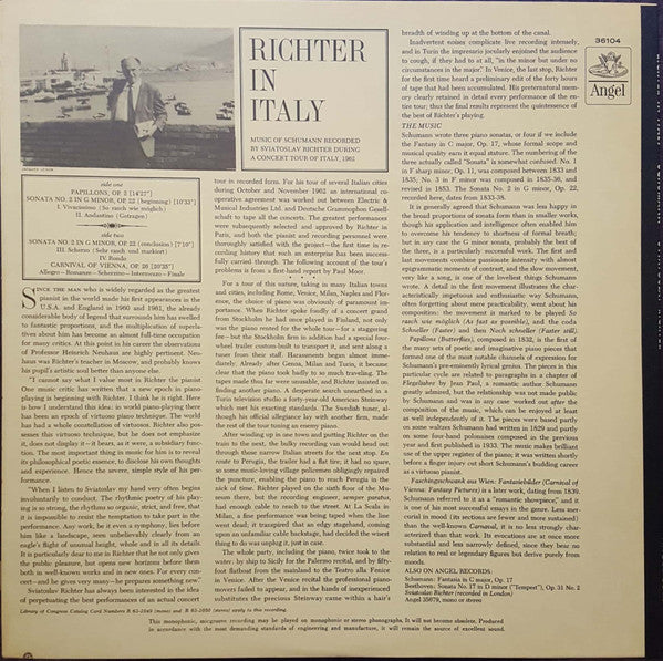 Sviatoslav Richter : Richter In Italy (LP, Album, Mono)