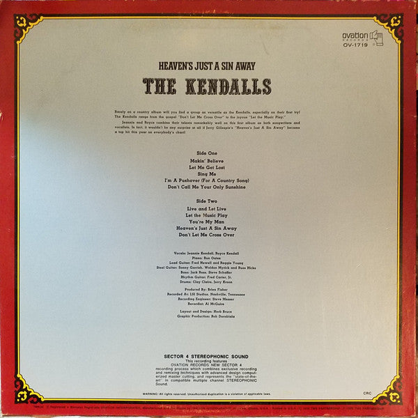 The Kendalls : Heaven's Just A Sin Away (LP, Album, Ter)