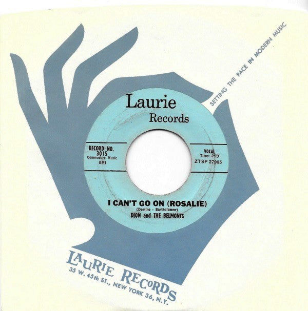 Dion And The Belmonts* : No One Knows / I Can't Go On (Rosalie) (7", Single, Mono, Styrene)