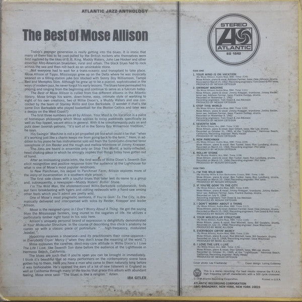 Mose Allison : The Best Of Mose Allison (LP, Comp, RP, RI )