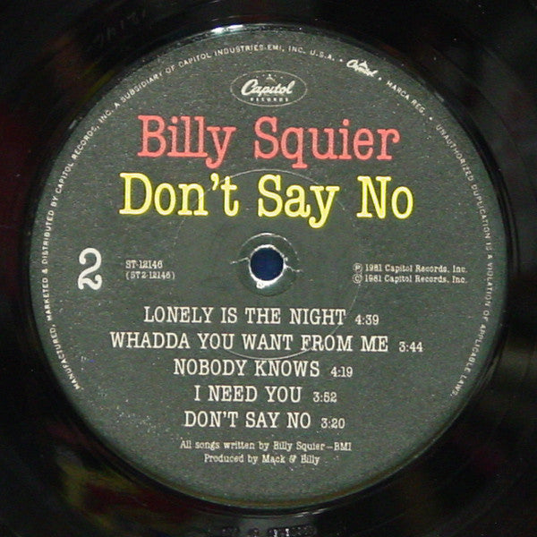 Billy Squier : Don't Say No (LP, Album, Win)