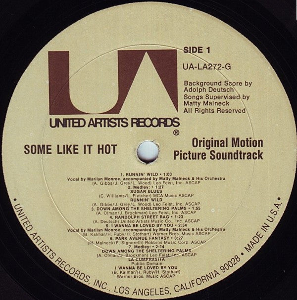 Various : Some Like It Hot (Original Music From The Motion Picture Sound Track) (LP, Album, Mono, RE)