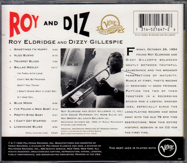 Roy Eldridge And Dizzy Gillespie : Roy And Diz (CD, Album, RE, RM)