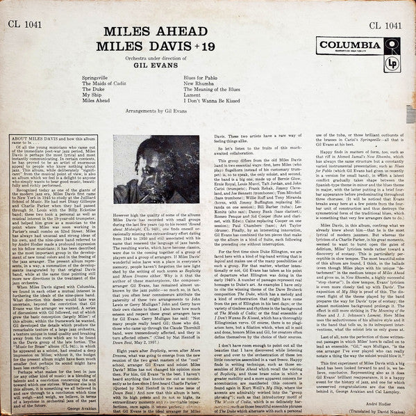 Miles Davis + 19 - Orchestra Under The Direction Of Gil Evans : Miles Ahead (LP, Album, Mono, Sai)